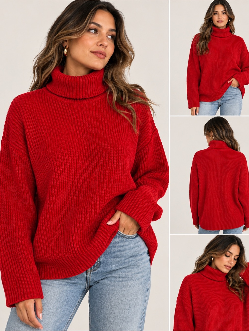 Vintage Ralph Lauren Red Chenille Oversized Turtleneck Sweater